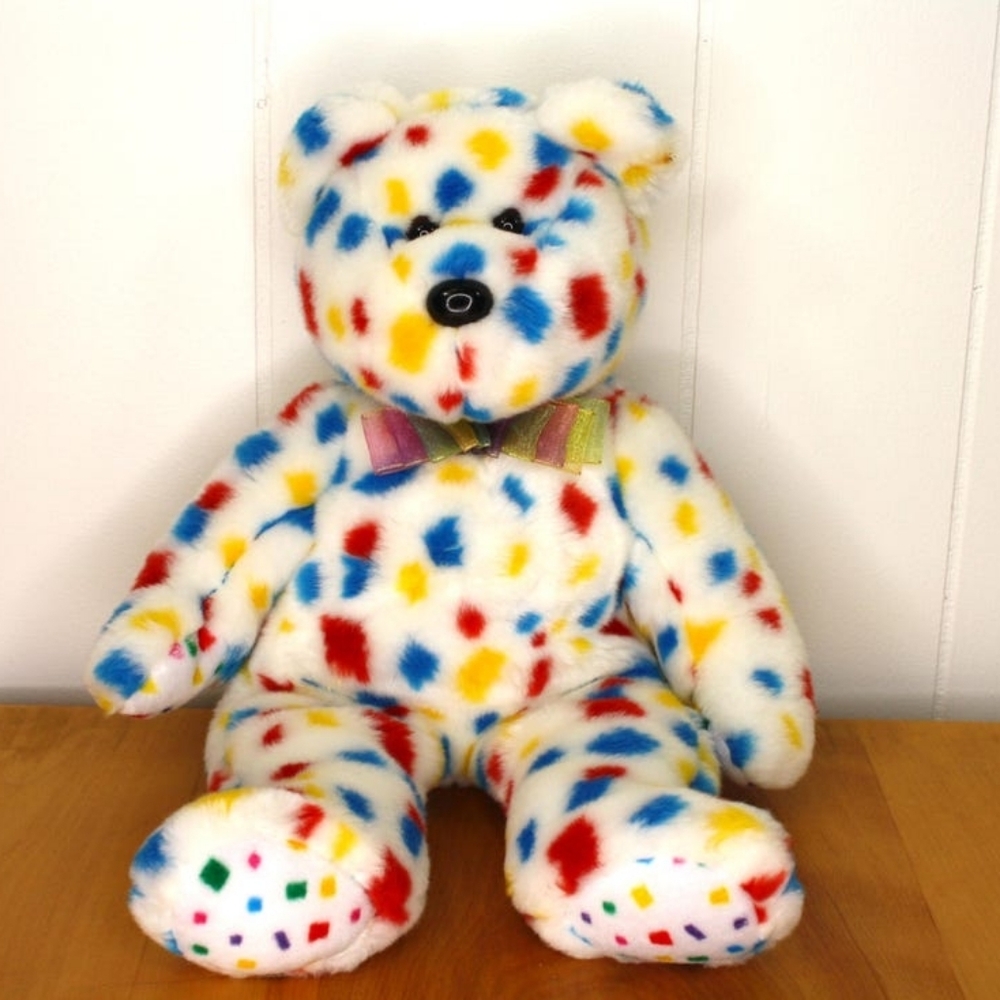 Vintage 1999 Confetti Squares Ty Beanie Buddy BEAR plushie toy bear stuffy - Picture 1 of 6